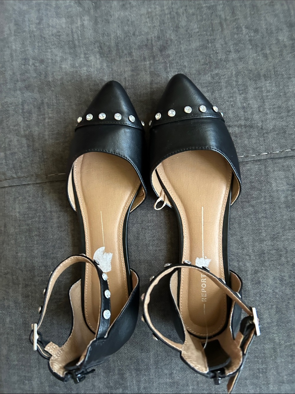 Black Studded Pointed Toe Adjustable Flats - Women *worn once*